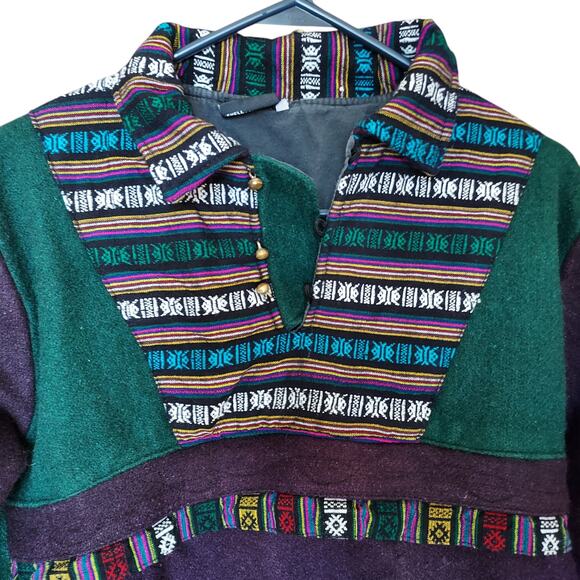 Ganesh Himal Wool Nepalese Geometric Trim Heavyweight Pullover Jacket Unisex - Picture 3 of 9